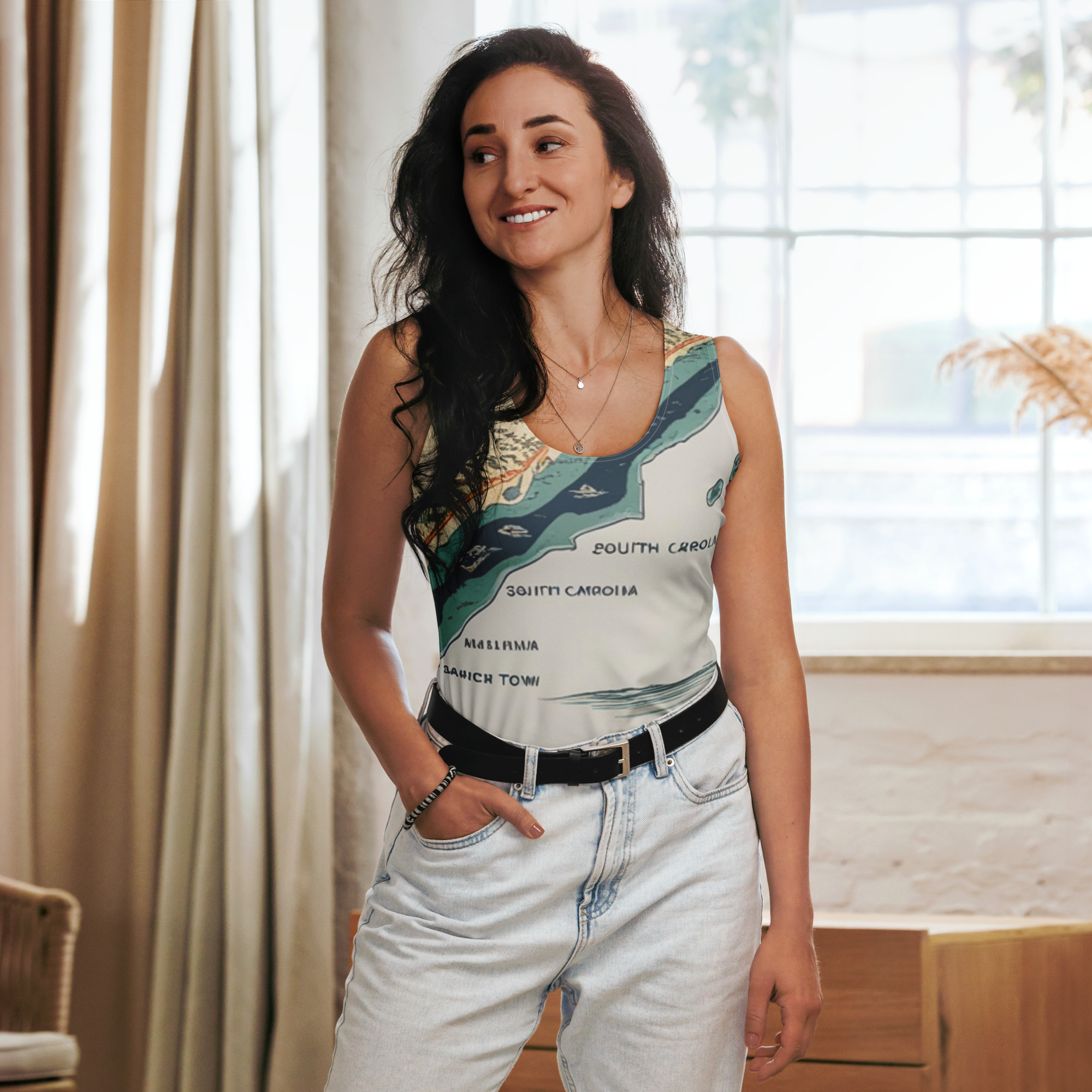 Explore Carolina Beaches Coastal Map All-Over Print Women's Tank Top