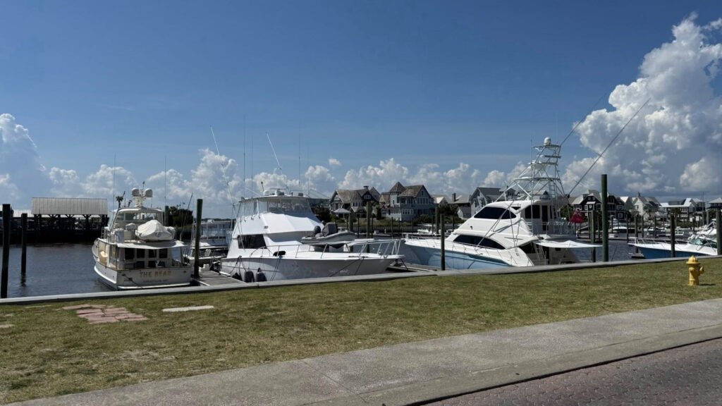 boats in a marina on bald head island, nc