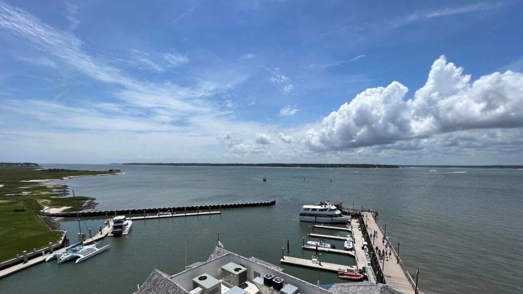 aerial view of a marina at Hilton Head Island, SC