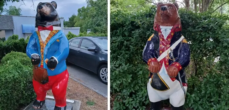 a couple of the new bern fiberglass staues of bears painted in various outfits