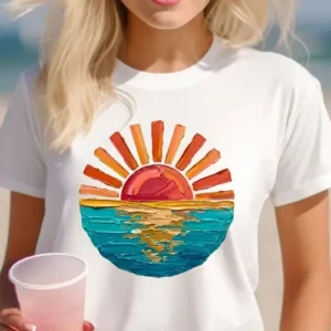 Retro Ocean Sunset Graphic T-Shirt Beach Vacation Tee