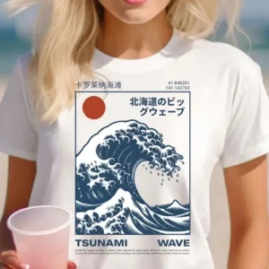 Japanese Great Wave Graphic T-Shirt - Retro Kanji Surf Tee