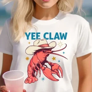 Yee Claw Lobster Cowboy Graphic T-Shirt - Funny Coastal Western Tee