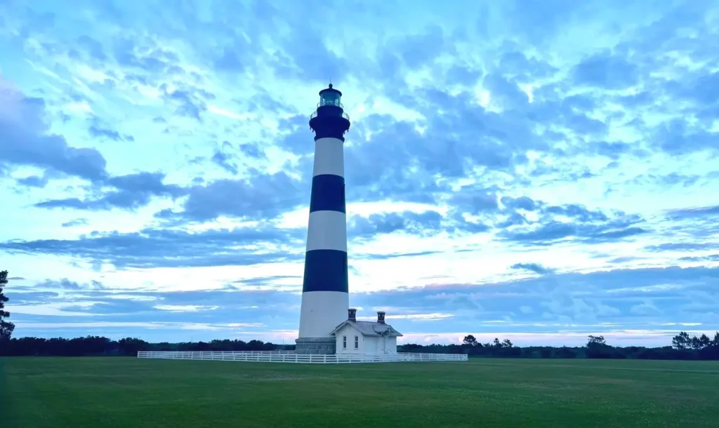The Bodie Island Lighthouse stands just south of Nags Head and Whalebone Junction