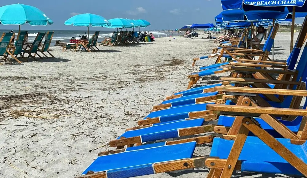 Beach chairs and umbrellas on isle of palms beach sc