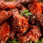 Platter of glazed chicken wings served on lettuce, ready for tasting at Wing Fling Outer Banks