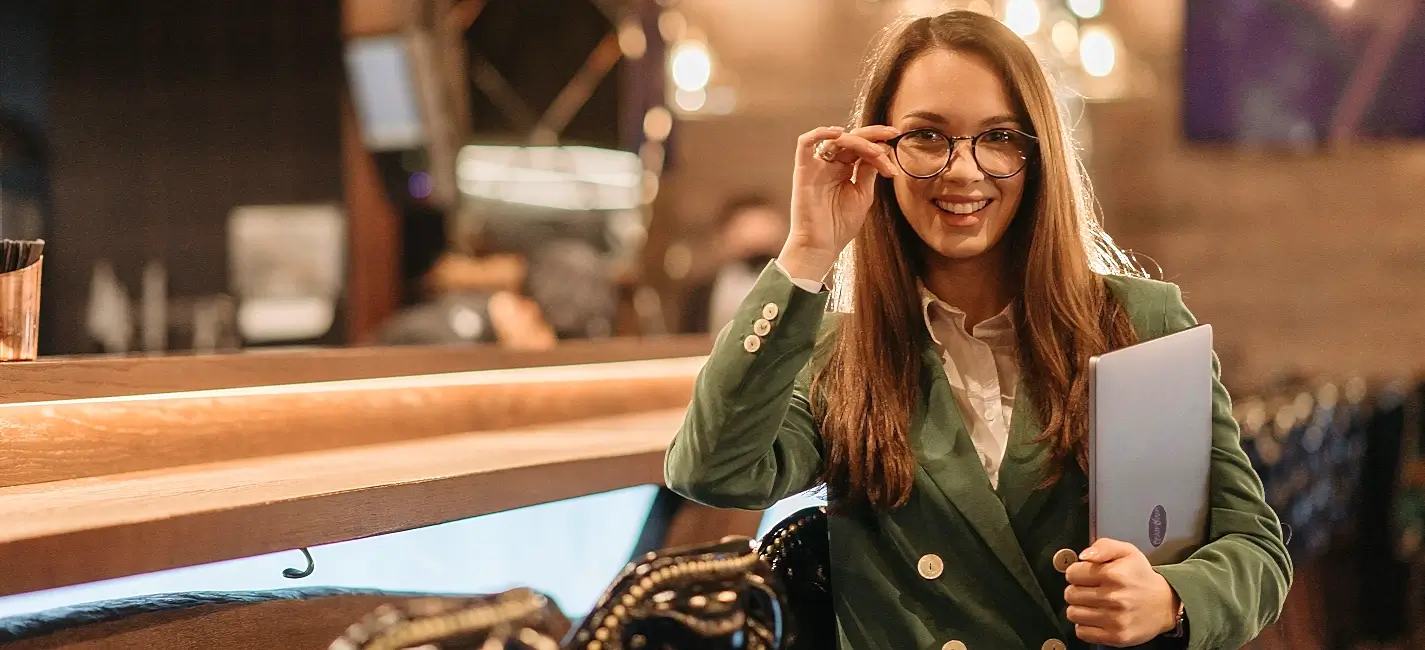 Happy Business Owner in a restaurant advertising