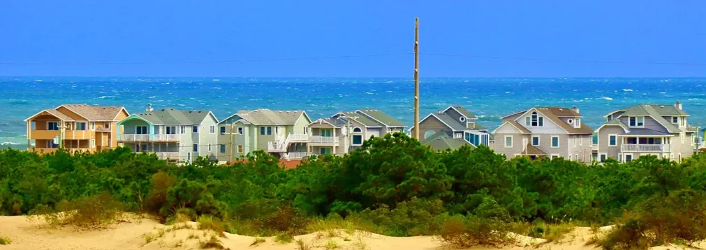 Beach houses along the dunes in Nags Head on North Carolina's Outer Banks